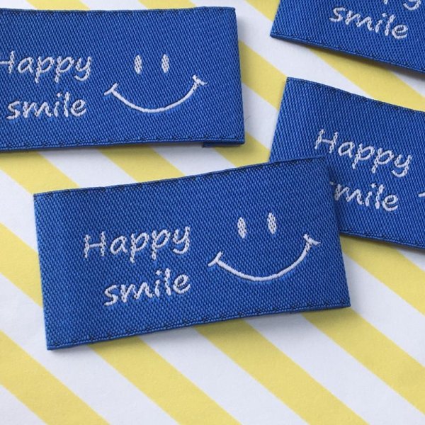 画像2: 刺繍タグ　スマイル 　横長　ブルー (2)
