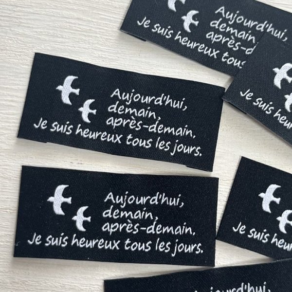 画像2: フレンチ刺繍タグ　横長　トリ 黒 (2)