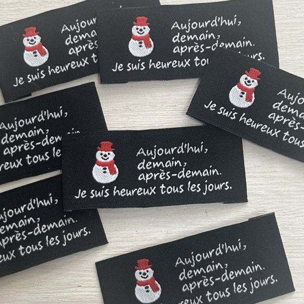 画像2: フレンチ刺繍タグ　横長　雪だるま (2)